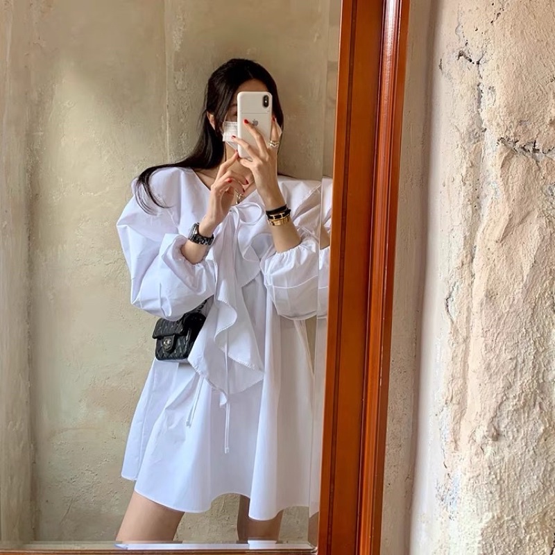 Váy Trắng Bèo Ngực Dáng Suông Siêu Xinh Có Ảnh Thật Kèm Video