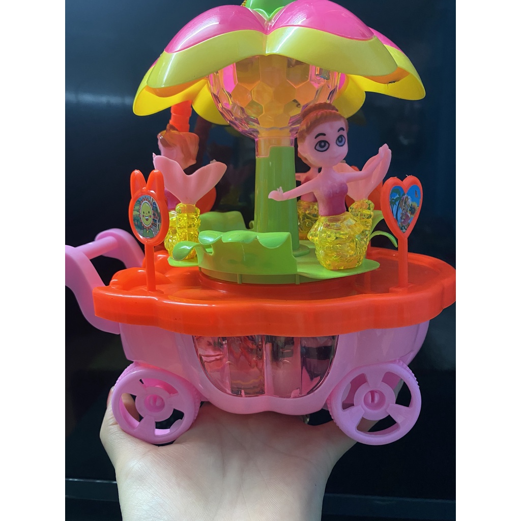 Đồ chơi lồng đèn trung thu cho bé gái đèn lồng xe kem chở nàng tiên cá có đèn phát nhạc và di chuyển