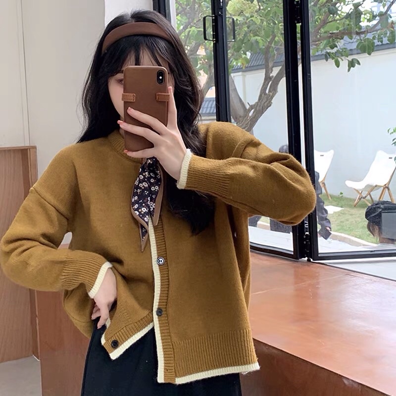Áo khoác len cardigan cổ buộc khăn