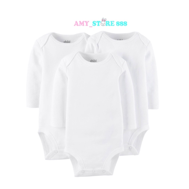 Body chip dài tay bé trai bé gái màu trắng trơn, bodysuit dài tay cho bé sơ sinh-Amystores