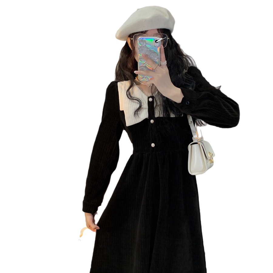 Đầm Perty nhung kẻ dáng ôm tay phồng thời trang Hàn Quốc dành cho nữ