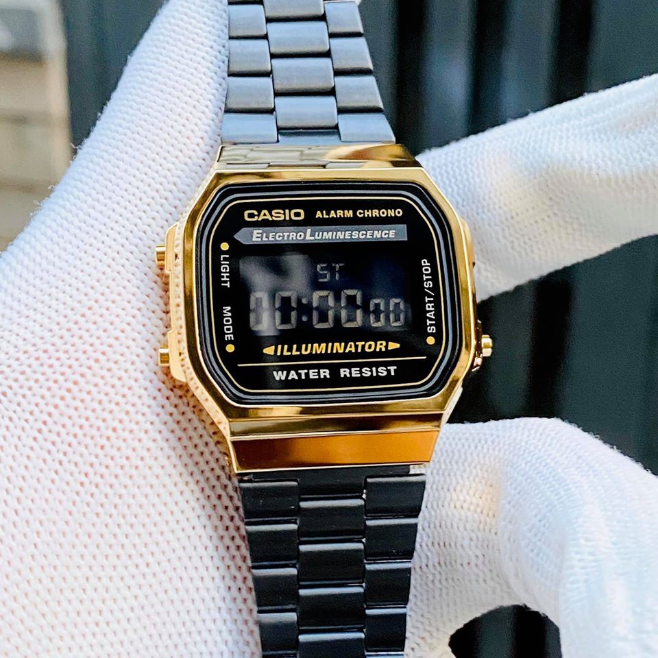 Đồng hồ Nam Casio A168 Gold Black - Hàng chính hãng - Full Box - tem tag Bảo hành 1 năm