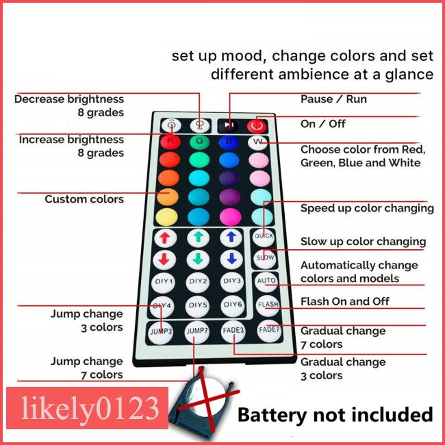 KE【COD】10M RGB LED Waterproof Strip Lights+44Keys Remote Control+Adapter