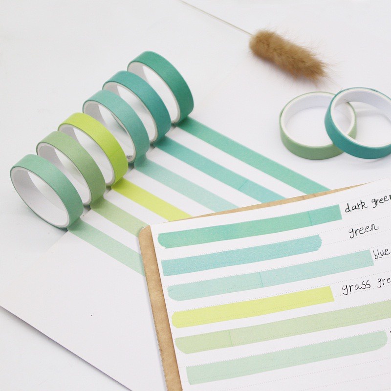 Washi tape set 6 cuộn chuyển màu gardiant bản 10mm, dài 200cm