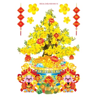 Decal trang trí tết họa tiết nổi mẫu số 10 chậu hoa mai
