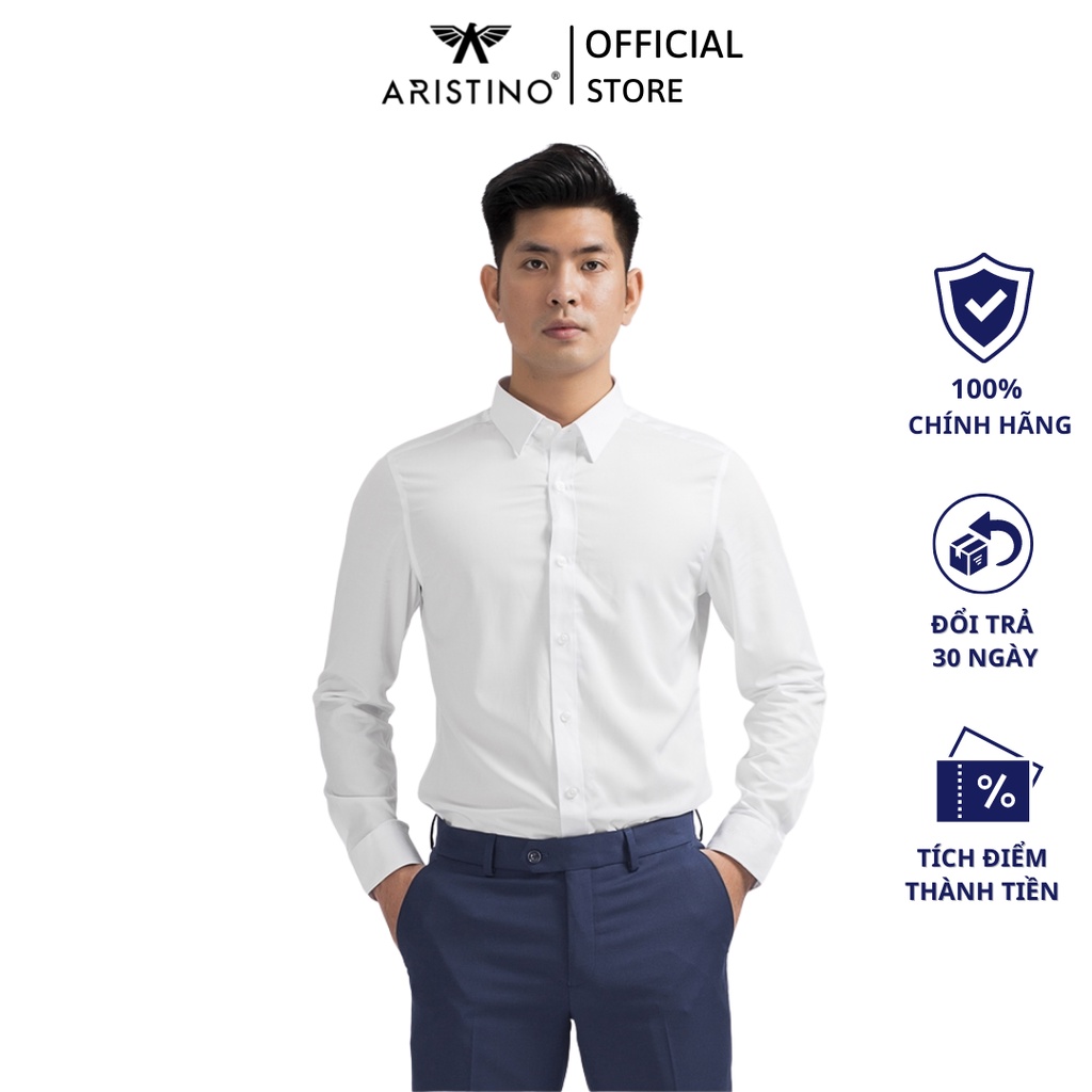 Áo sơ mi dài tay nam Aristino dáng Slim fit ôm vừa vặn và tôn dáng, cổ áo có 2 khuy cài ẩn tinh tế - ALSR12