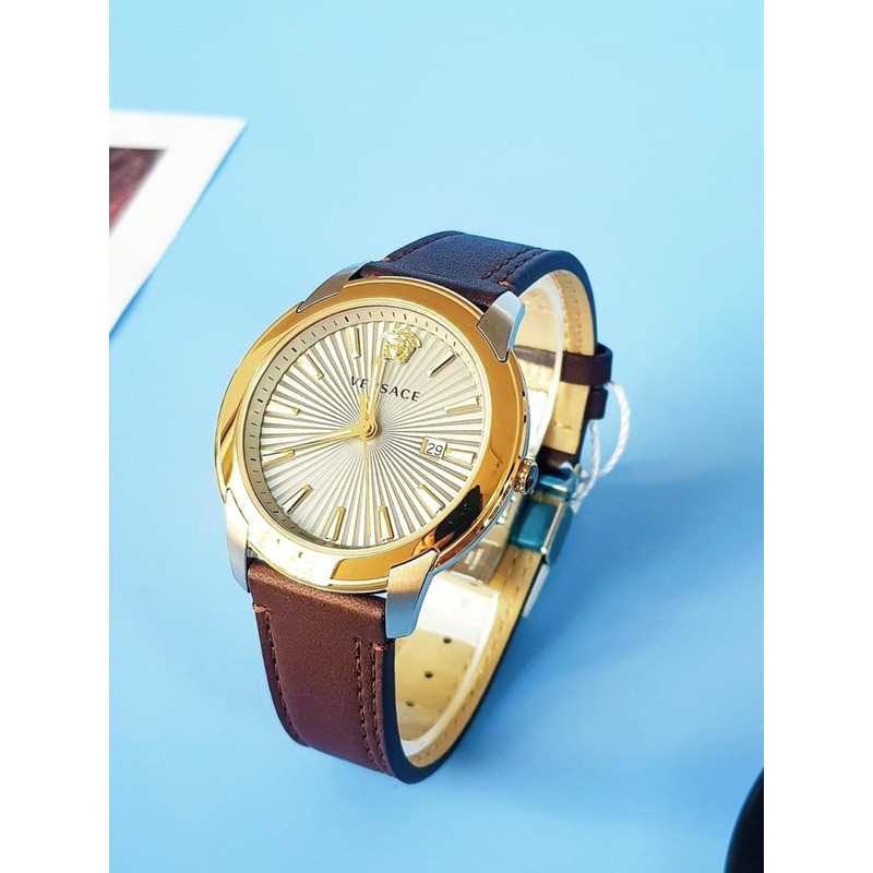 Đồng hồ nam Versace V- Ủban màu gold dây da .