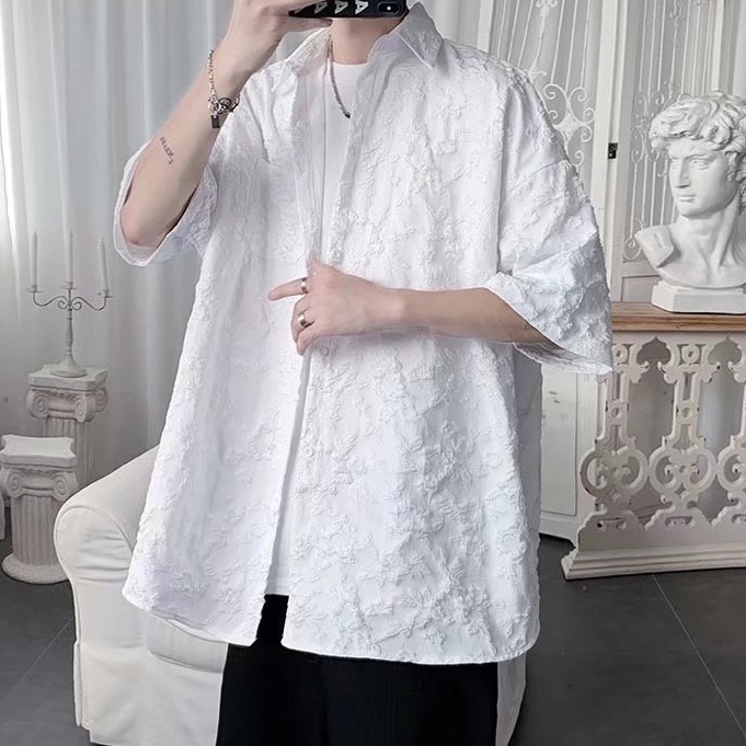 Áo Sơ Mi Ngắn Tay Dáng Rộng Thời Trang Mùa Hè Hàn Quốc Dành Cho Nam