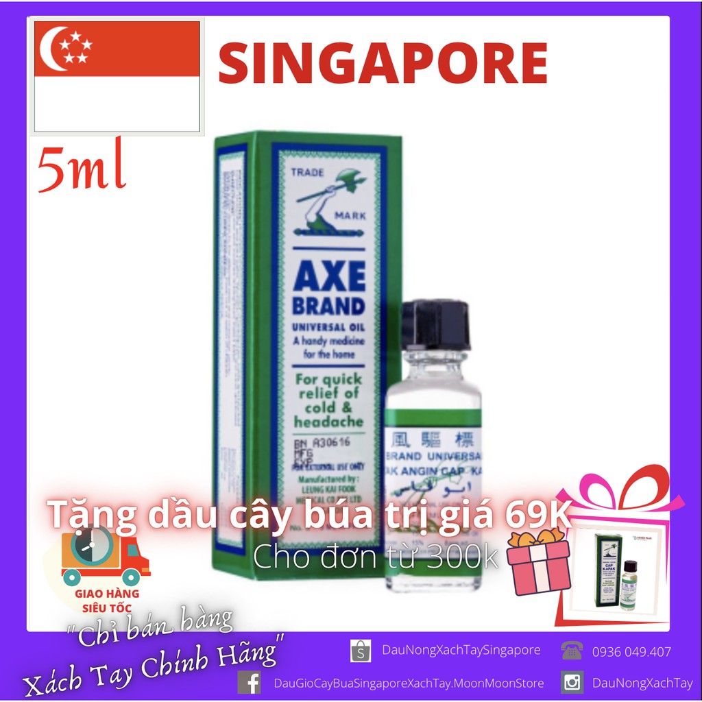 🇸🇬FREE SHIP🇸🇬 Dầu Gió Trắng Cây Búa SINGAPORE Axe Brand No.5 5ml CHÍNH HÃNG Thơm Giảm Đau Nóng Dịu