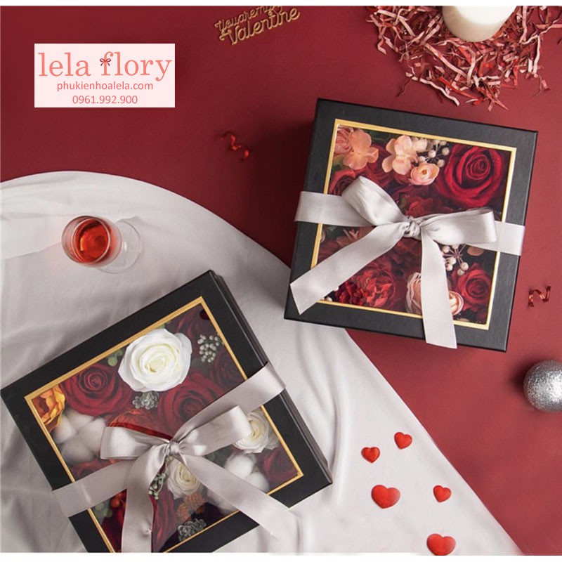 Bộ 2 chiếc hộp vuông mặt mika cắm hoa, đựng hoa quả - THH0055