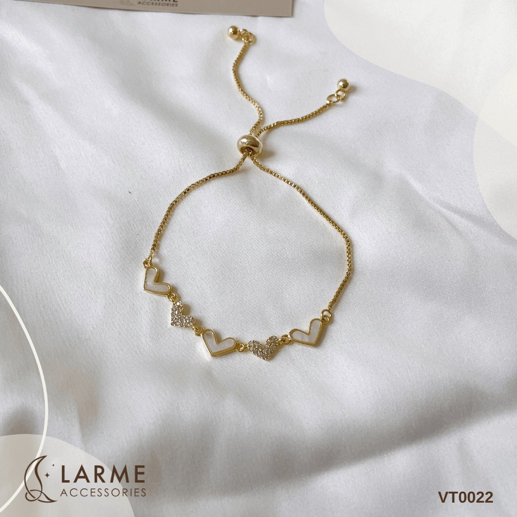 Vòng tay dây rút, lắc tay titan nữ không rỉ trái tim có đính mặt đá sang trọng Larme Accessories - VT0022