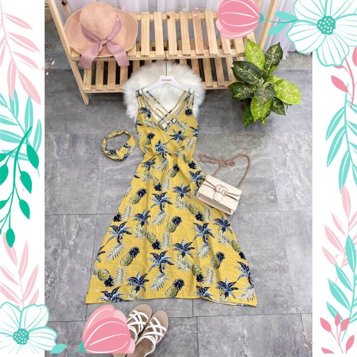 Váy Đầm Maxi Đi Biển 2 Dây Siêu Sang Kèm Tuban Đầm Maxi Hở Lưng QC13 | BigBuy360 - bigbuy360.vn