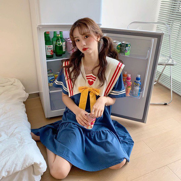 Set váy thủy thủ trái tim nơ ngực cute Ulzzang style🌸 Hàng Quảng Châu
