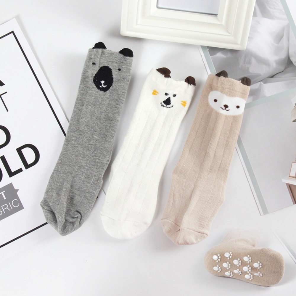 Vớ Cotton Mềm Cao Đến Đầu Gối Chống Trượt In Họa Tiết Hoạt Hình Cho Bé 0-3 Tuổi