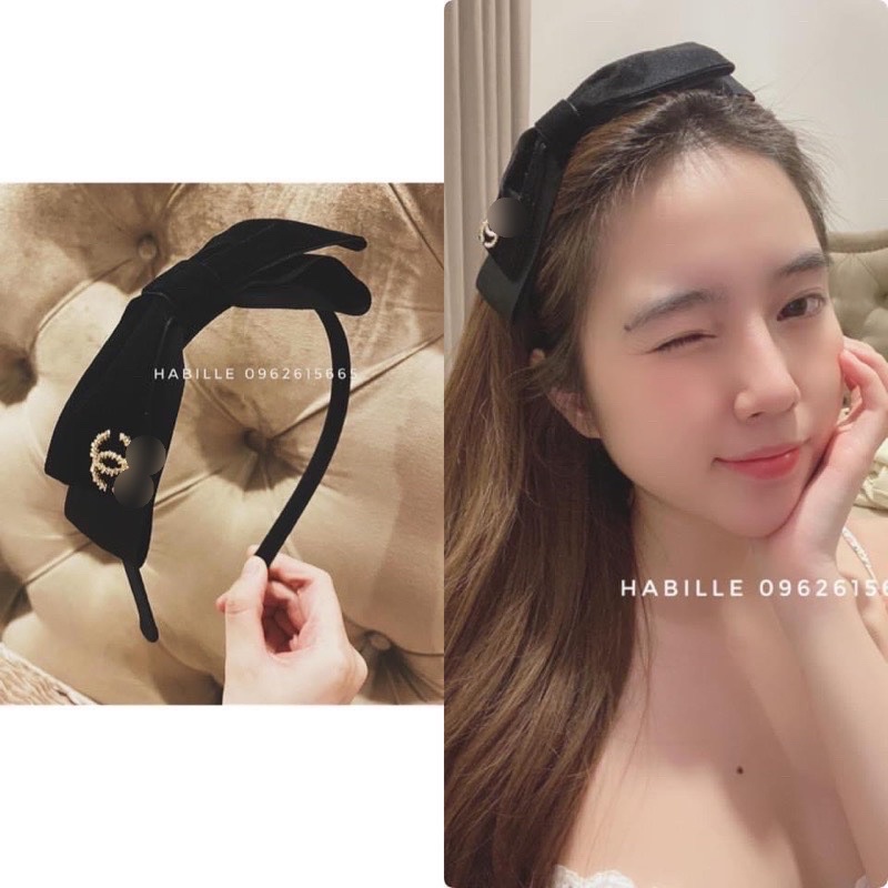 Bơm nơ lệch nhung xinh phong cách hàn quốc