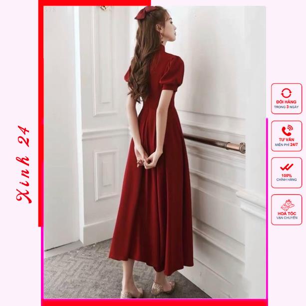 Đầm váy đỏ đi tiệc sang chảnh cổ áo dài (kèm hình thật) | BigBuy360 - bigbuy360.vn
