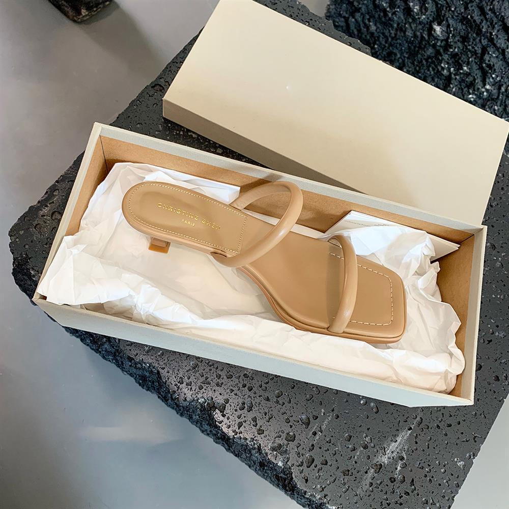 Sandal cao 4 phân mũi vuông 2 quai tròn mảnh soang choảnh