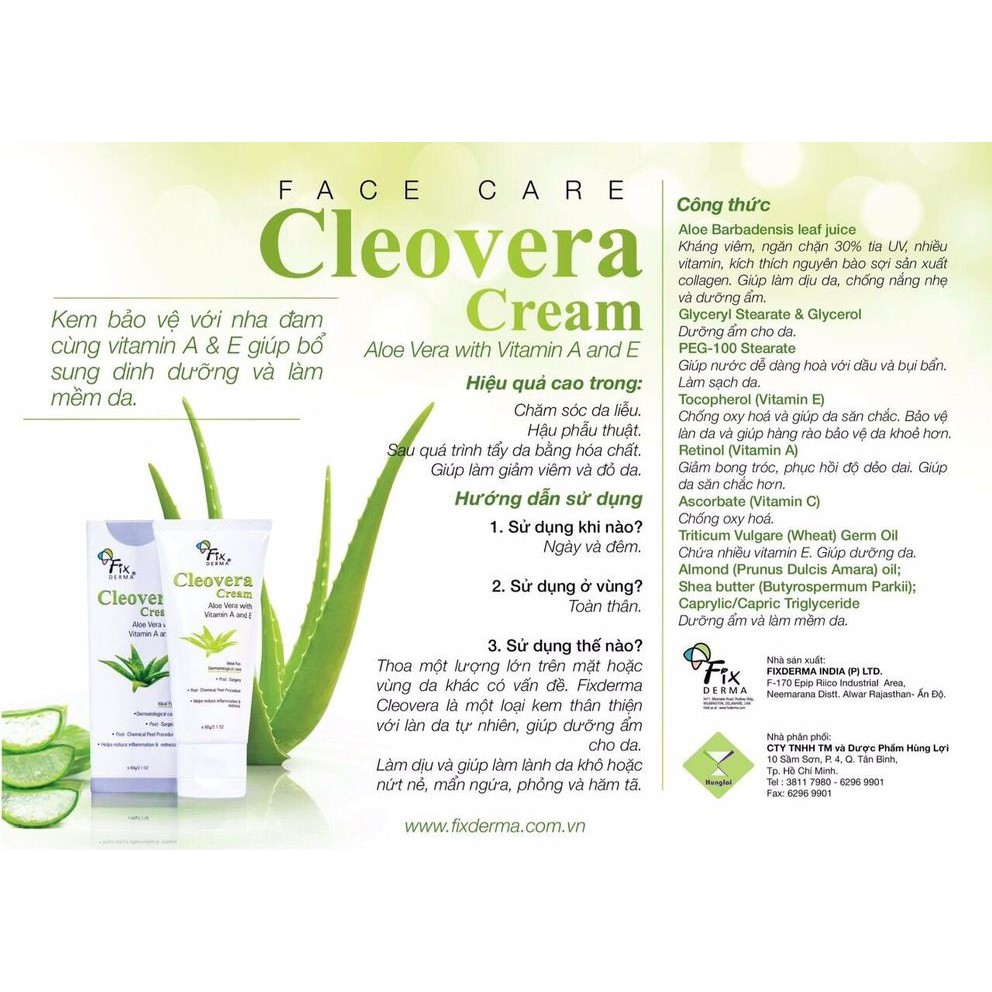 KEM DƯỠNG DA TRỊ CHÀM, KHÔ, ĐỎ FIXDERMA CLEOVERA CREAM 60G