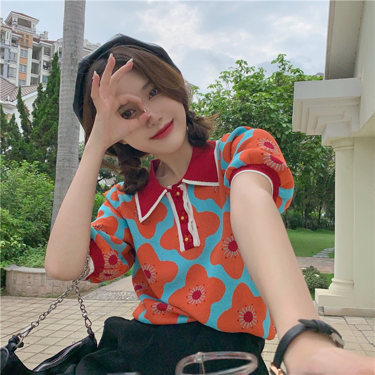 Xiaozhainv Áo Sơ Mi Tay Ngắn In Họa Tiết Hoa Phong Cách Hàn Quốc Cho Nữ