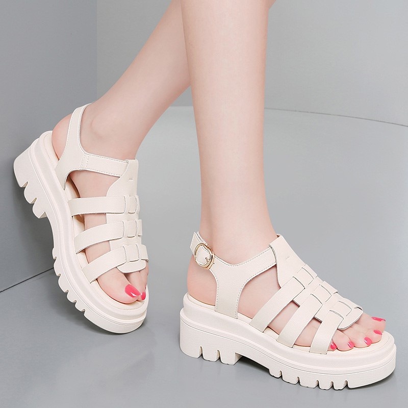 Giày sandal IELGY bằng da đế xuồng phong cách La Mã thời trang cho nữ