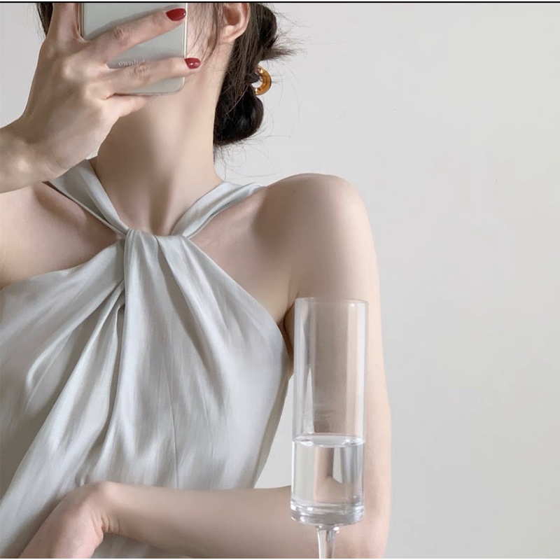 🌼 Áo yếm xoắn nơ hoạ tiết trơn | chấm bi 2 lớp dày dặn COÁ ẢNH THẬT