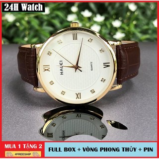 Đồng Hồ Nam Halei Dây Da Cao Cấp Phong Cách + Free Vòng Phong Thủy + Pin
