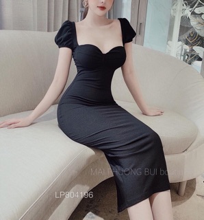 Đầm body cúp trơn tay phồng