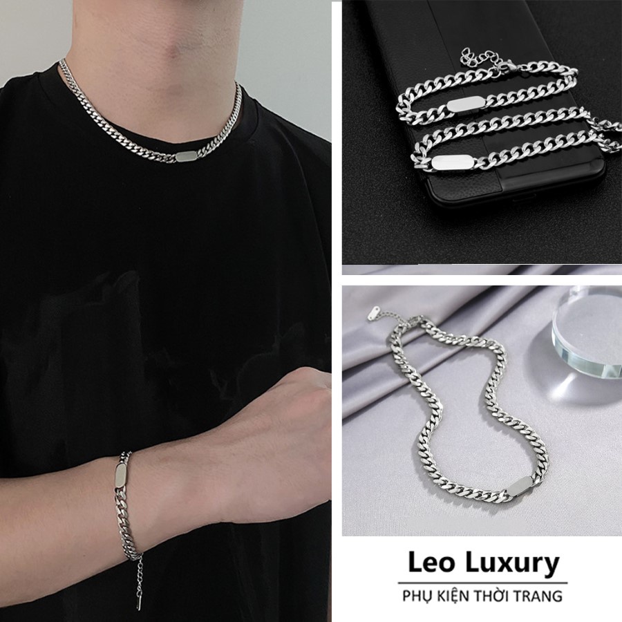 Vòng tay - dây chuyền nam nữ thời trang Unisex mạ bạc sáng bóng, chất liệu thép titan không gỉ