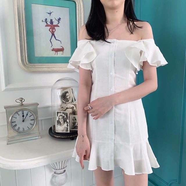 Váy trễ vai tay bèo (Ảnh thật ở sau)