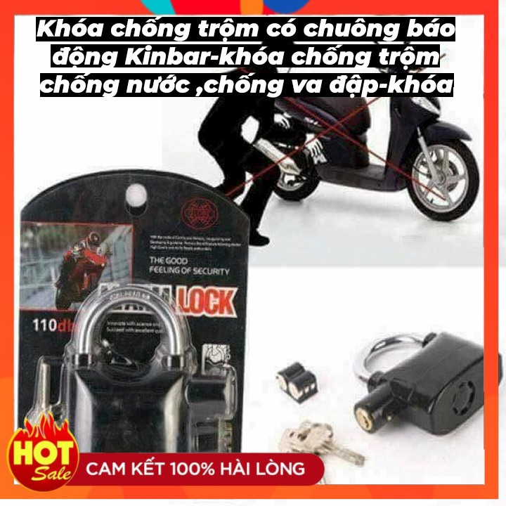 Khóa chống trộm có chuông báo động Kinbar cao cấp , khóa xe máy cửa cổng có kèm pin dự phòng