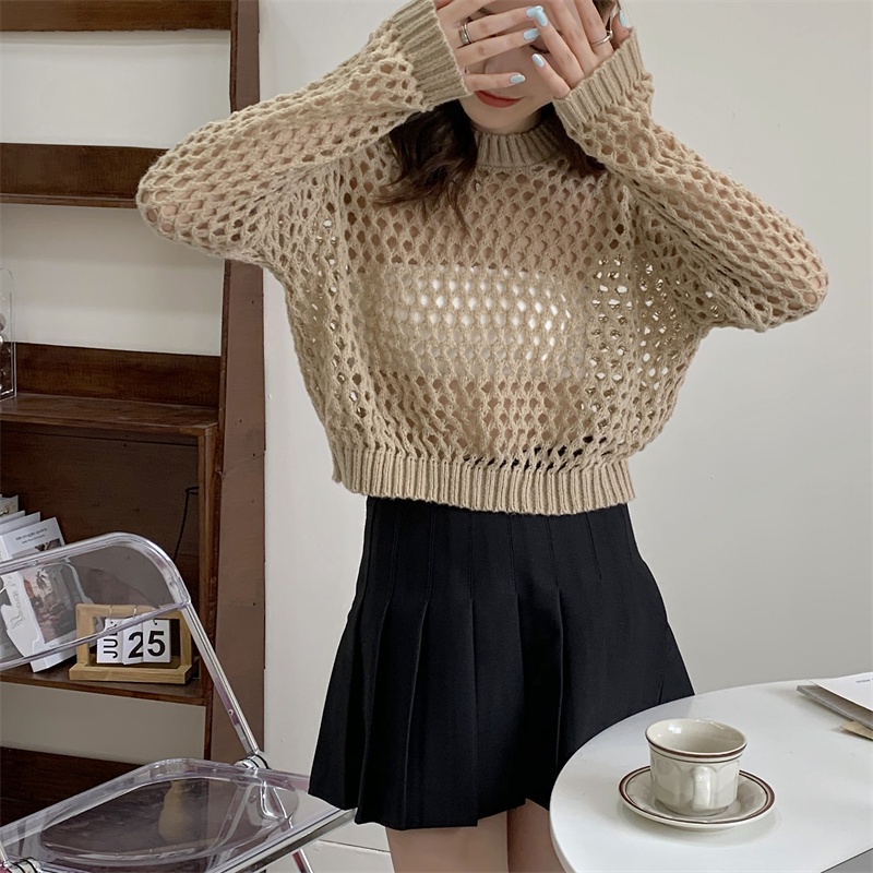 SUXI Áo Dệt Kim Tay Dài Dáng Rộng Màu Sắc Ngọt Ngào Nữ Tính