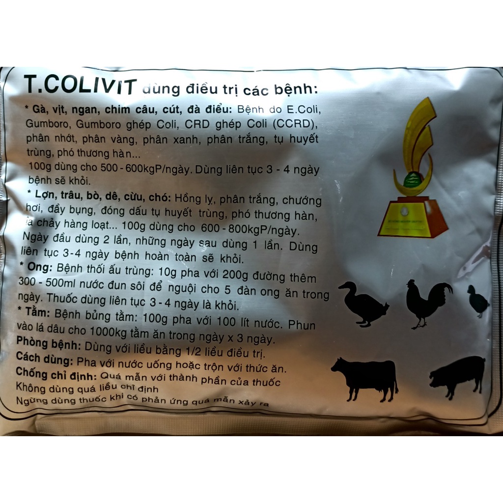 T.COLIVIT 10g - Tcolivit dùng Ecoli, gumboro, CRD, phân nhớt-vàng-xanh.Nhiễm Trùng Đường Tiêu Hoá, Thương Hàn. tcovit