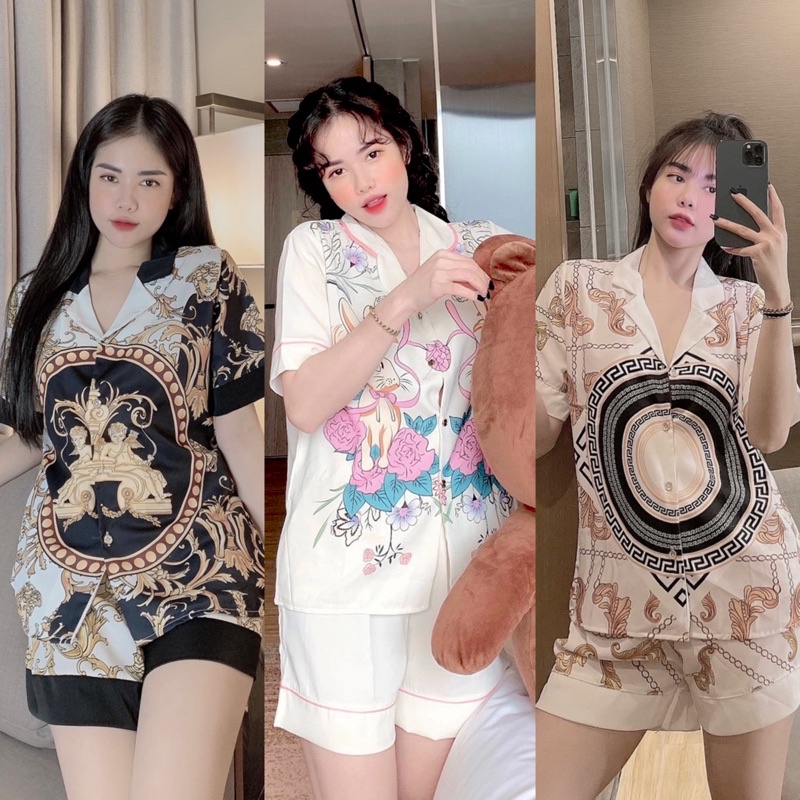 [Siêu rẻ] Đồ bộ pijama đùi mặc nhà Lụa Mango in 2 mặt cực mềm mịn mát cho bạn nữ dưới 65kg