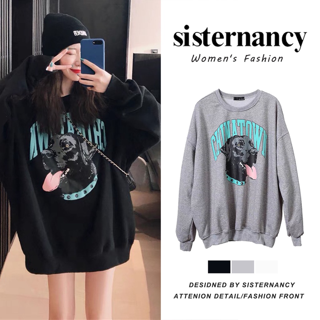 COZOK Áo sweater dáng rộng chiều dài vừa phải đa năng thời trang Hàn Quốc