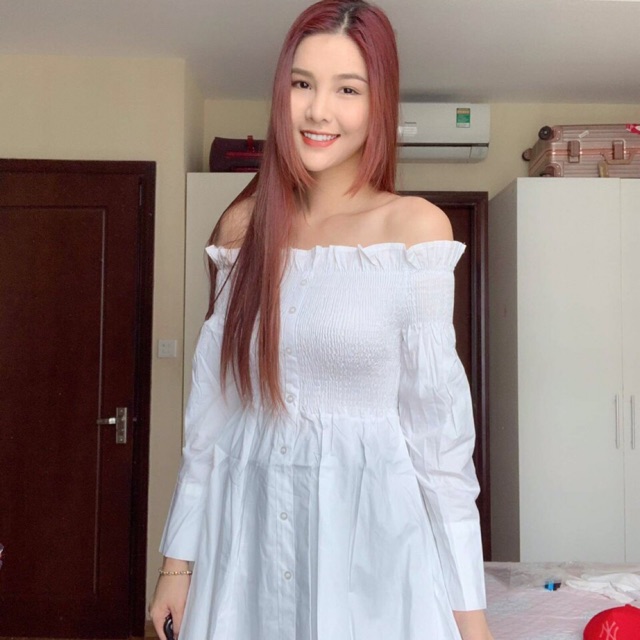 pass đầm trắng bẹt vai size s new