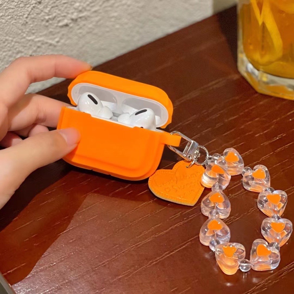Case Airpod 1/2/pro Trơn Đơn Giản Màu Cam Nắp Liền