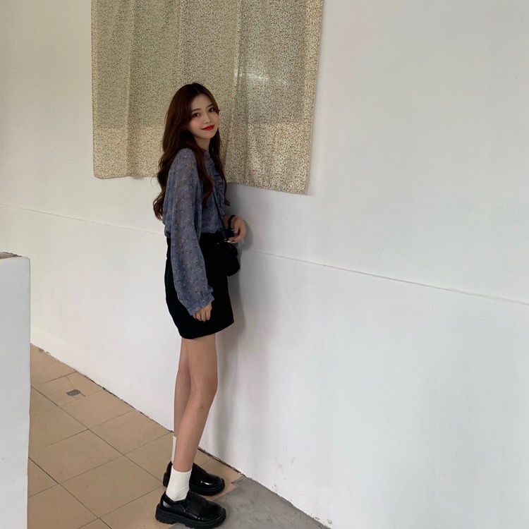 Hàng Mới Về Mới Áo Sơ Mi Chiffon Tay Dài Họa Tiết Hoa Phong Cách Hàn Quốc Cho Nữ