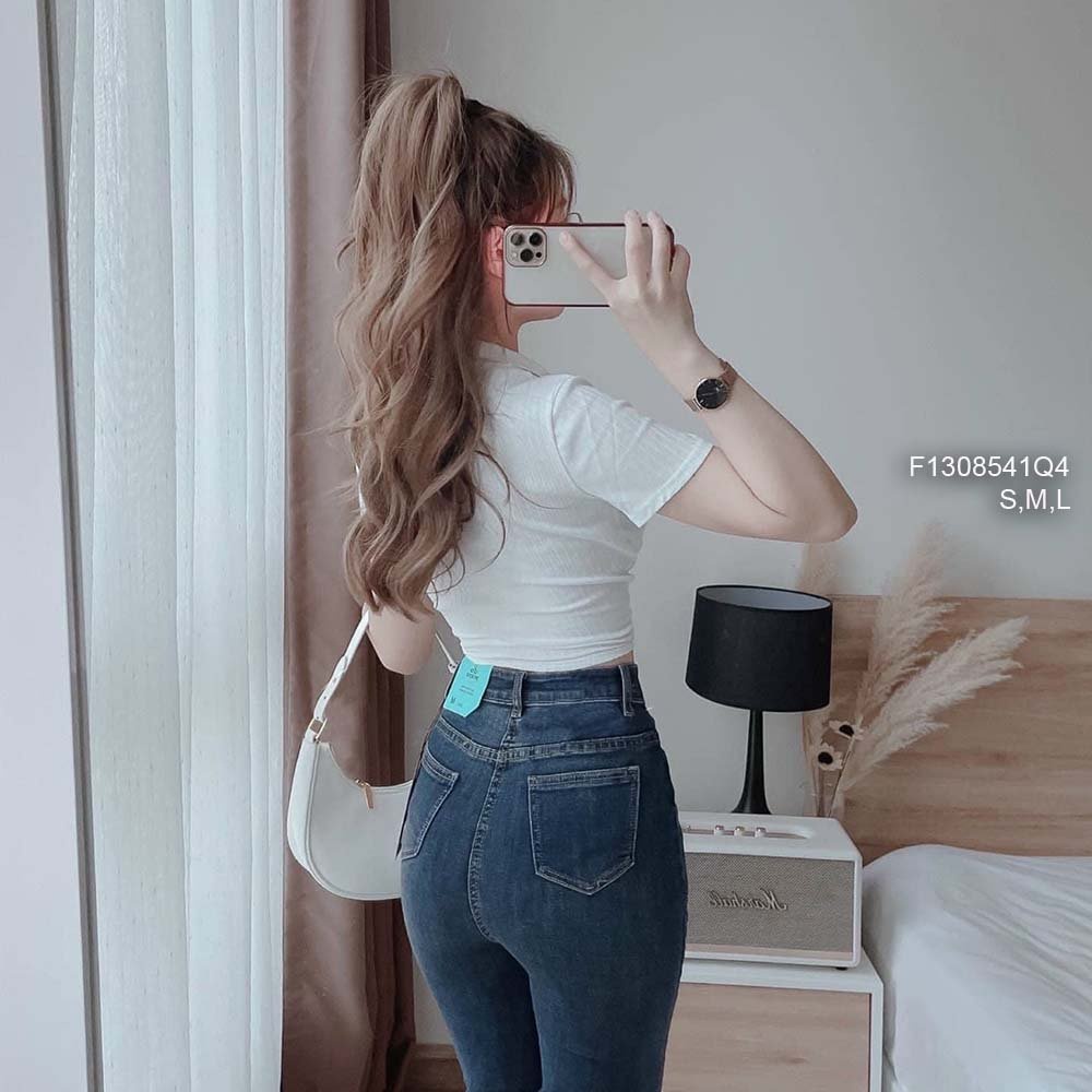Quần jean dài ôm có túi bầu trước lưng cao tôn dáng!