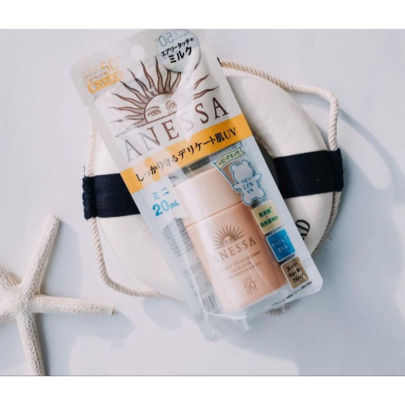 Kem chống nắng cho da nhạy cảm anessa perfect UV sunscreen mild milk (for sensitive skin) 20ml