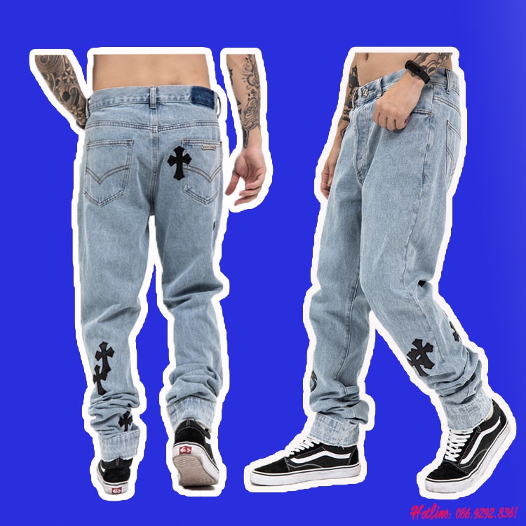 Quần jeans Chrom Heart bản siêu cấp, quần jeans ch full tag túi