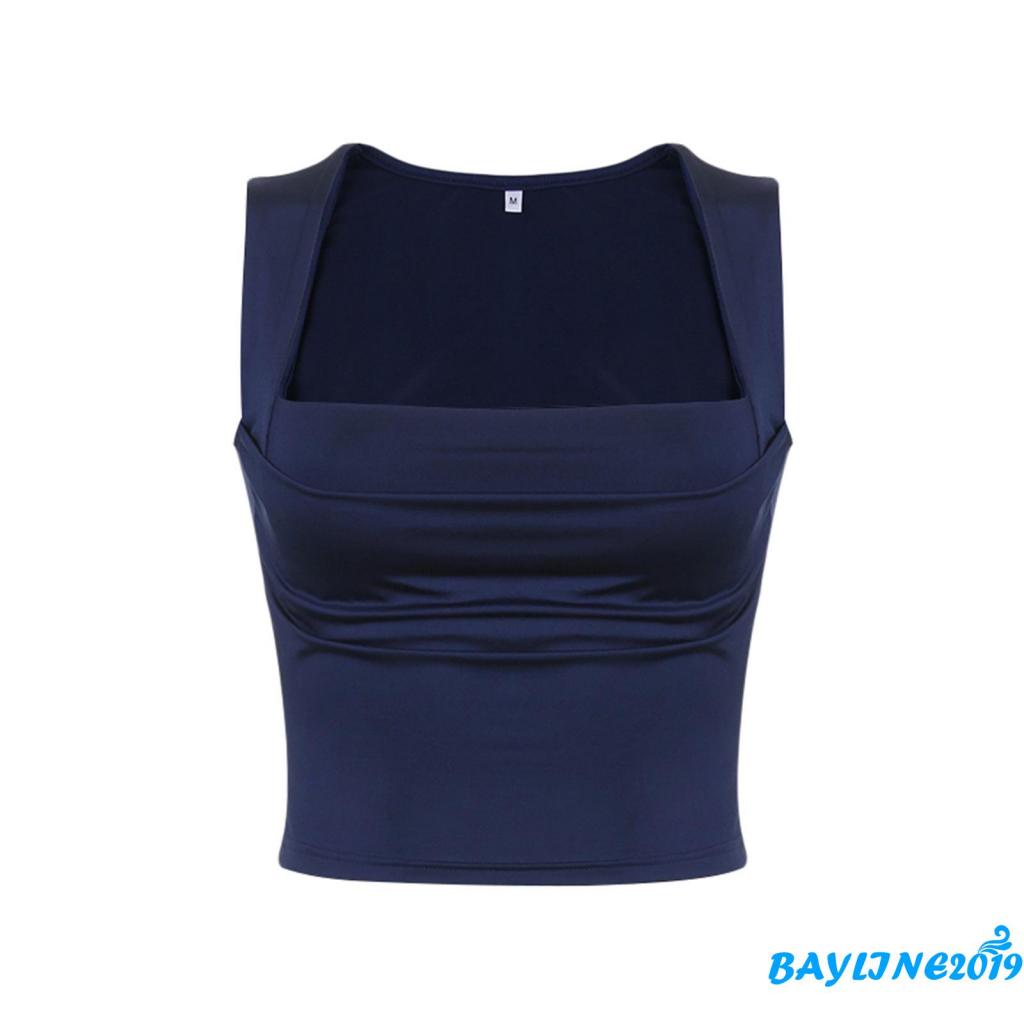 Áo Croptop Hai Dây Bản Rộng Màu Trơn Cổ Thấp Thời Trang Mùa Hè Cho Nữ