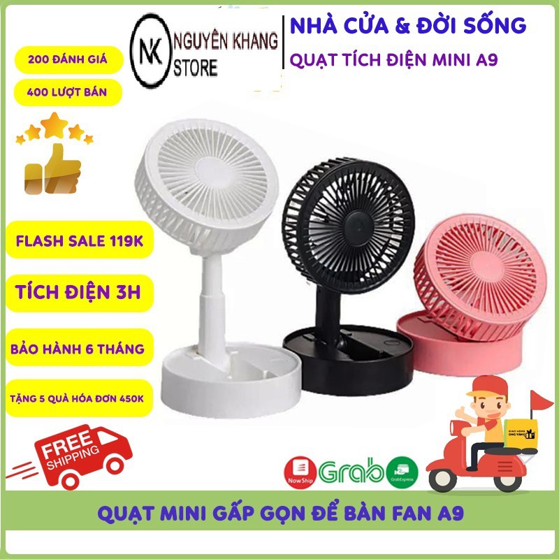 Quạt Mini Để Bàn Sạc Tích Điện Gấp Gọn USB Fan A9, Siêu Tiện Dụng Cho Mùa Hè 2021