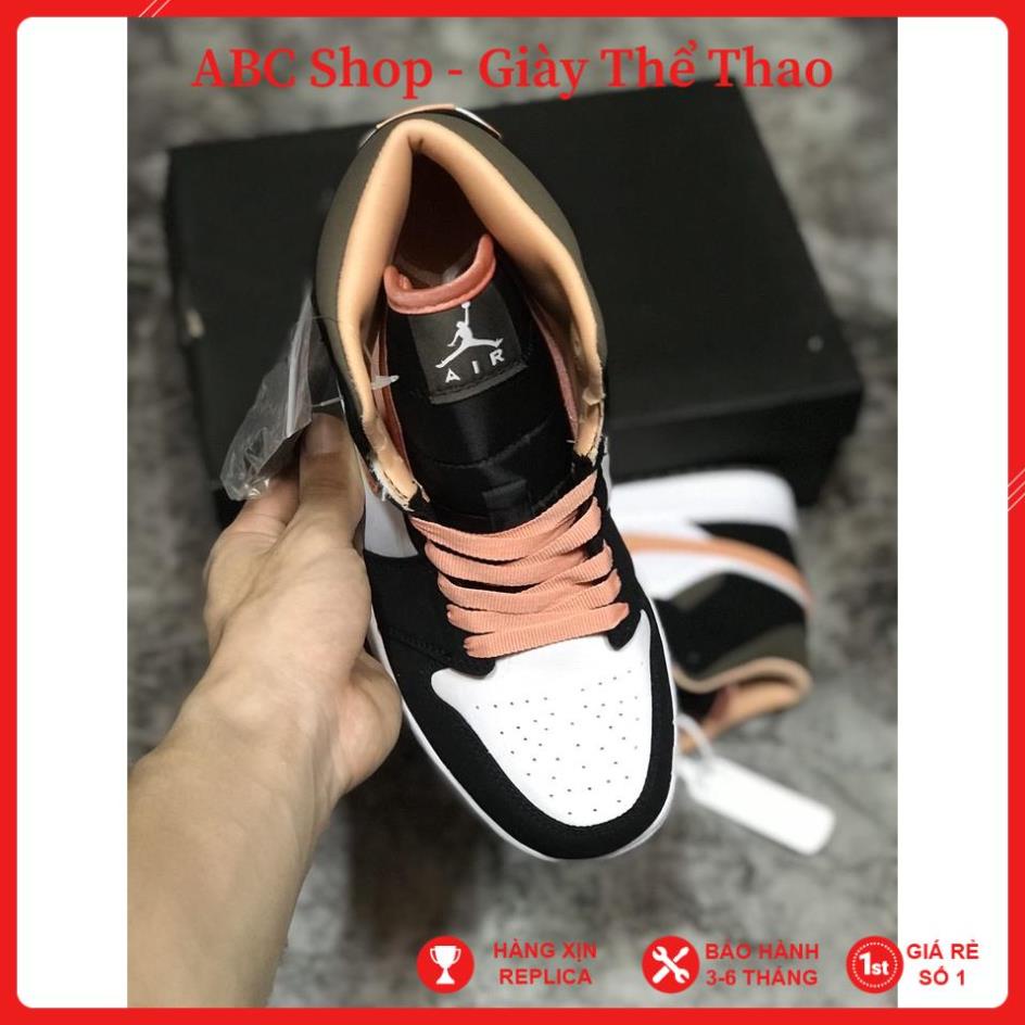 [FreeShip+ Hàng Xịn] Giày Jordan 1 JD1 Mid Phối Màu &quot;Peach Mô Cha&quot; Bản Tiêu Chuẩn, Giầy JD1 Cam Đen Trắng Nâu Cao Cấp