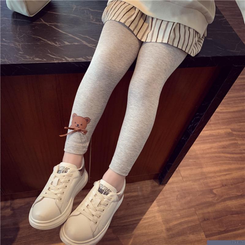 Quần legging dày giữ ấm mềm mại co giãn in hình gấu dễ thương cho bé gái