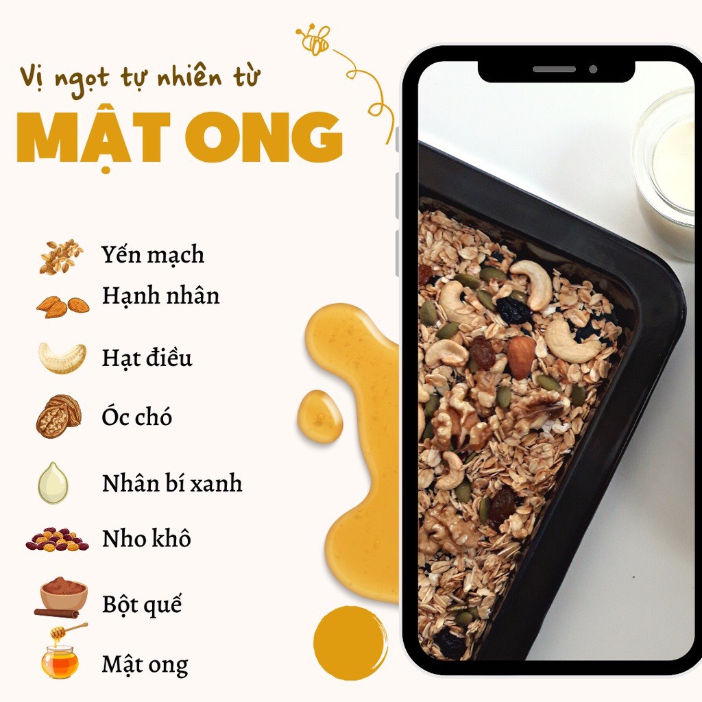 Granola Ăn Kiêng Siêu Hạt, Ngũ Cốc Giảm Cân Mix 10 Loại Hạt Dinh Dưỡng Giòn Rụm, Thơm Ngon 500g