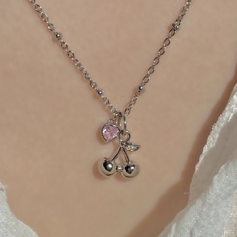 Dây chuyền chuỗi mặt hình gấu cherry đáng yêu phong cách retro đơn giản thời trang