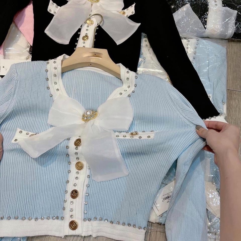 Áo len nơ cài cao cấp