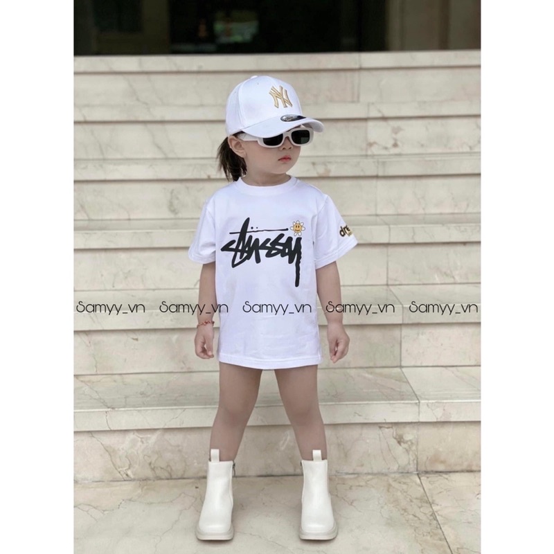 Áo thun trẻ em, áo phông gia đình SAMY KIDS áo cho bé trai, bé gái tay lỡ unisex Drew Stussy