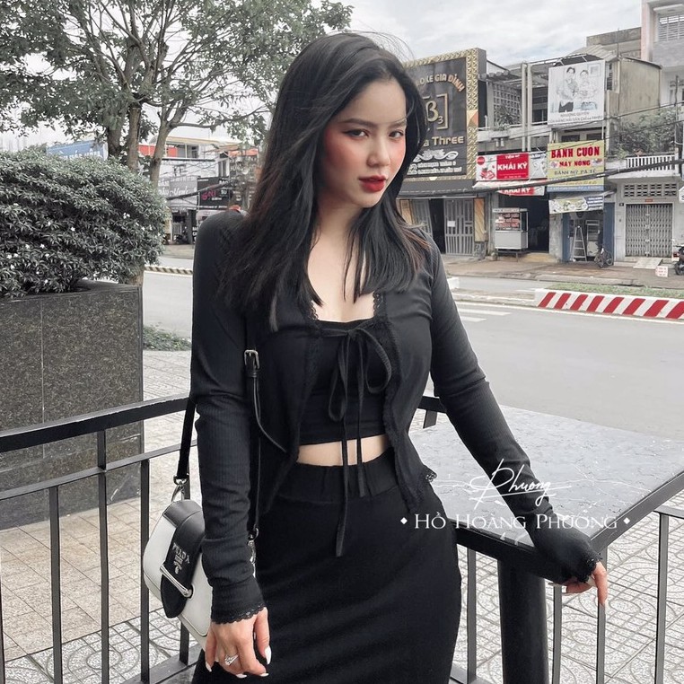 Set 3 món áo 2 dây chân váy dáng dài , Áo cardigan phối ren mix chân váy AD134