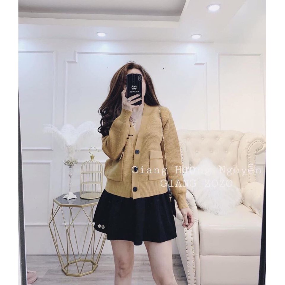 Áo khoác len cadigan dáng ngắn túi trước M293 | BigBuy360 - bigbuy360.vn
